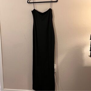 House of Spence Midi Slip Dress Black Open Back Slim Fit New